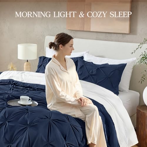 Andency Queen Pinch Pleat Navy Comforter Set 3 Piece Bedding - Image 5