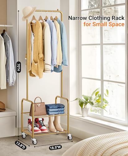Small Clothes Rack with Shelves, Metal Sturdy Rolling Clothing Racks - Image 2