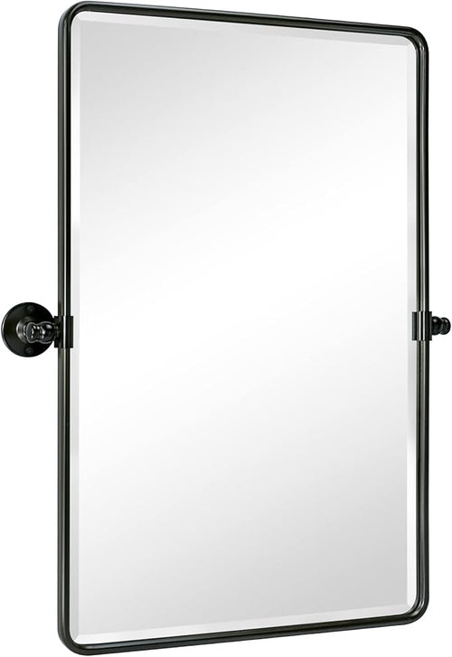 20x30'' Pivot Rectangle Bathroom Mirror Oil Rubbed Bronze Metal Framed Tilting Beveled Vanity Mirrors for Wall