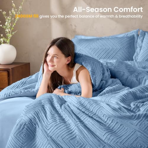 JOLLYVOGUE Twin Comforter Set 5-PCS, Boho Tufted Bed in a Bag, Dusty Blue - Image 5
