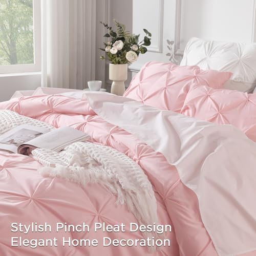 Andency King Pinch Pleat Pink Comforter Set 3 Piece Bedding - Image 4