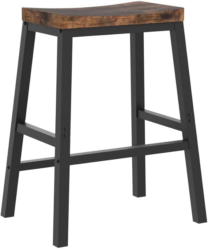 HOOBRO Bar Stools, Set of 2 Bar Chairs, 23.6 Inch Saddle Stools, Kitchen Counter Seat with Footrests, Industrial Barstools for Dining Room, Kitchen, Counter, Rustic Brown and Black BF02MD01