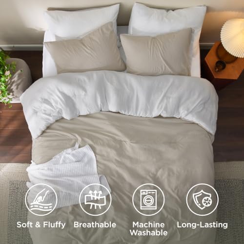Bedsure California King Comforter Prewashed Soft 3Pcs Beige/White 104"x96" - Image 5