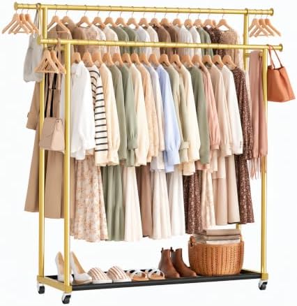 Double Rod Clothing Rack on Wheels, Holds 150 Garments by Bbteroiu