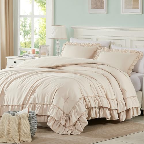 Cupocupa Beige Full Comforter Set, Soft Shabby Chic Lightweight Fluffy by CupocupaHomeCollection