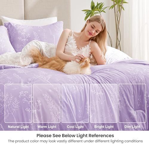 Love's cabin Floral Comforter Set Cute Bedding Queen Reversible Lavender - Image 6