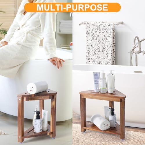 Shower Foot Rest 13.5in, Acacia Wood Shower Stool - Image 3