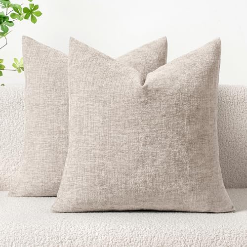 MIULEE Soft Chenille Throw Pillow Covers Light Brown 16x16 Inch Pack of 2 by MIULEE