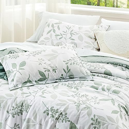 Bedsure White & Green Floral Queen Comforter Set, Soft Fall Bedding 3 Pcs - Image 3