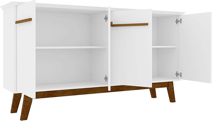 Manhattan Comfort Yonkers 63 Inch Buffet Sideboard with 2 Cabinets & Soft Close Doors, Storage Furniture with Stylish Beveled Top, Solid Wood Legs, White