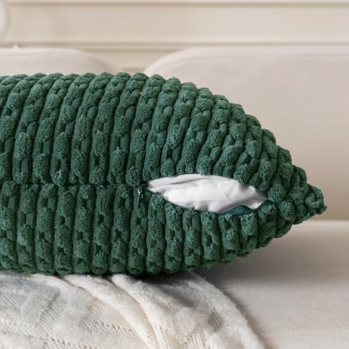 Set of 4 Dark Green Decorative Throw Pillow Covers 24x24 Inch Corduroy Pillow - Image 4