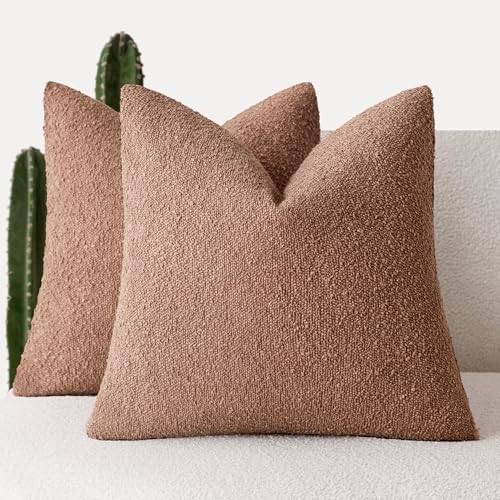 Foindtower Textured Boucle Throw Pillow Covers 18x18 Dusty Orange Hazel by Foindtower