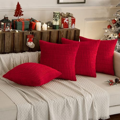 MIULEE Pack of 4 Christmas Corduroy Throw Pillow Covers 18x18 Inch Red - Image 3