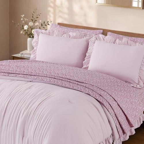 BLOOMHAVEN Full Size Comforter Sets-7 Pieces Ruffle Bedding Floral Sheet - Image 6