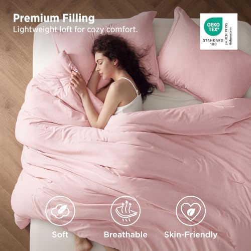Bedsure Pink Oversized King Comforter Set, Cationic Dyed Bed Set 3 Pcs - Image 2
