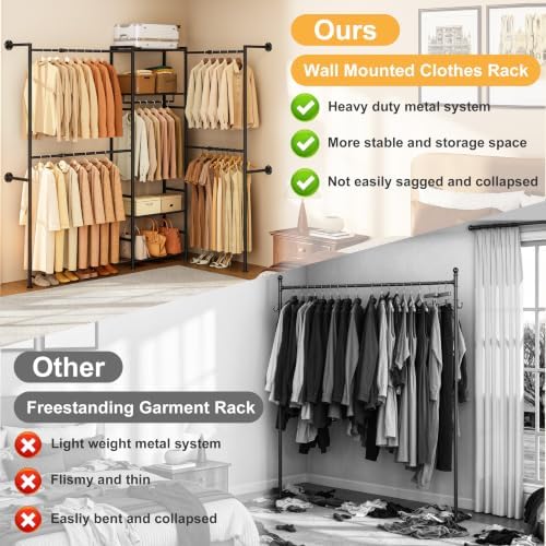 Wall Mounted Closet System, Expandable Clothing Rack - Image 6