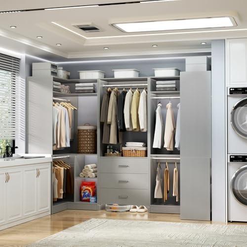 Aheaplus Closet System with Drawer，Hanging Rods， U-Shaped，Set of 3， Grey - Image 3