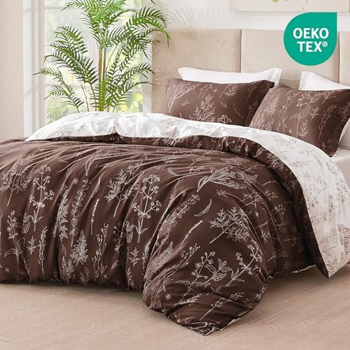 Love's cabin Floral Comforter Set Cute Bedding Twin Reversible Chocolate - Image 4