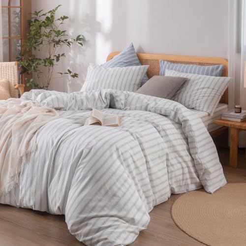 BESTOUCH Striped Cotton Duvet Cover Set Linen Feel Oversized Full - Image 6
