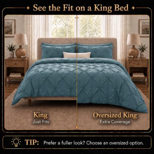 CozyLux King Comforter Set Mineral Blue, 7 Pieces Pintuck Bed in a Bag - Image 2