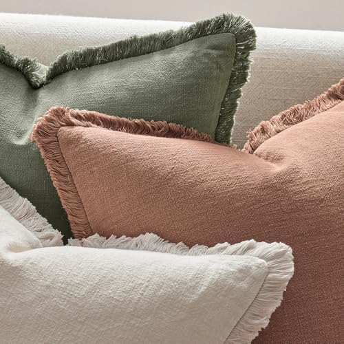 ANRODUO Euro Decorative Linen Fringe Pillow Covers 26×26 Olive Green 2 Pack - Image 4