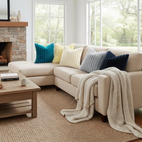 decorUhome Fall Faux Fur Throw Pillow Covers 18x18 Set of 2 Teal - Image 7