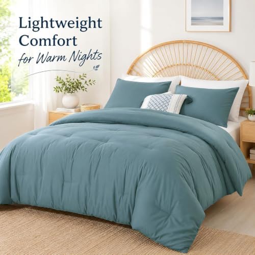 weigelia Dusty Blue Comforter Set Queen, All Season Lightweight Bedding Set - Image 2