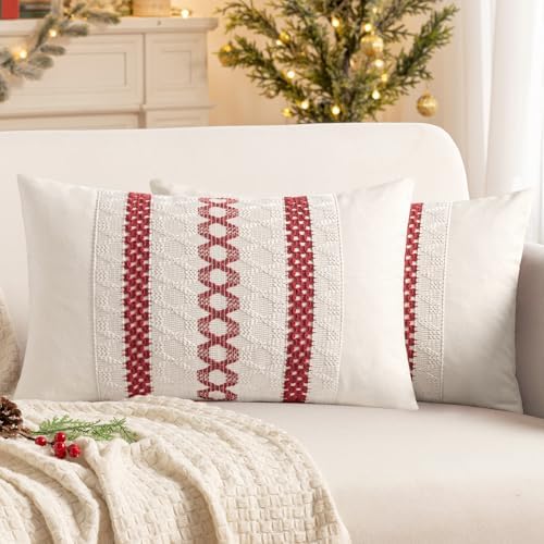 MIULEE Christmas Red Boho Decorative Lumbar Pillow Covers by MIULEE