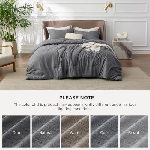 Bedsure Dark Grey Full Size Comforter Set, Cationic Dyed Bed Set 3 Pcs - Image 6
