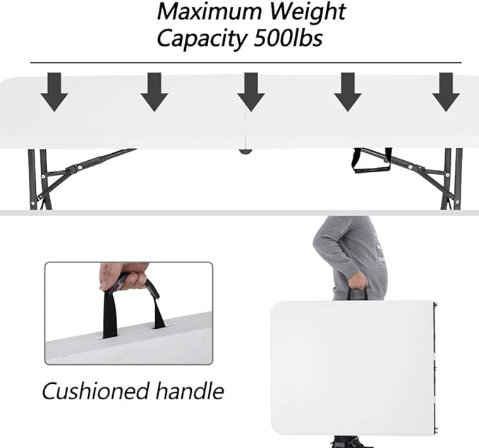 6FT Picnic Table Folding Table Camping Table Plastic Table Fold Up Table Lock for Party Event,White