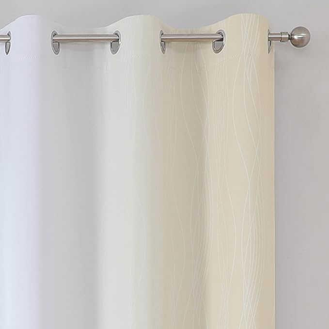 Estelar Textiler Beige and Greyish White Ombre Blackout Curtains 45 Inch Length - Image 4