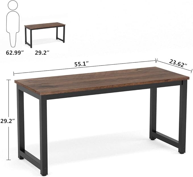 Tribesigns Computer Desk, 55 inch Large Office Desk Computer Table Study Writing Desk Workstation for Home Office, Rustic Brown