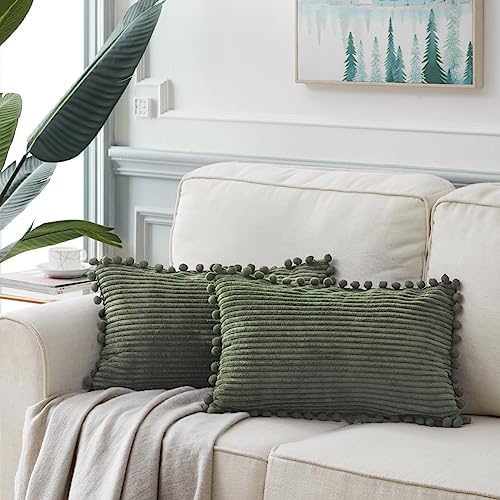 Fancy Homi 2 Pack Olive Green Lumbar Decorative Throw Pillow Covers 12x20 Inch - Image 6