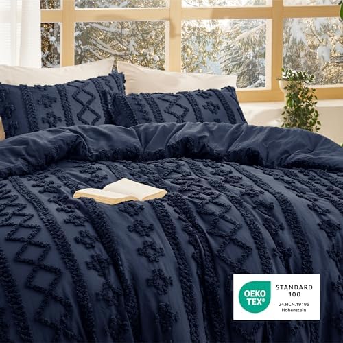 Bedsure Tufted Boho Comforter Set King, Bedroom Decor Bedding Set Navy - Image 5
