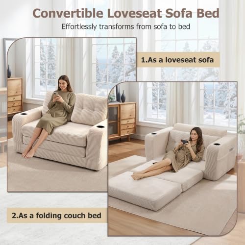 54" Boneless Convertible Sofa Bed, Corduroy Fold Out Sofa - Image 5