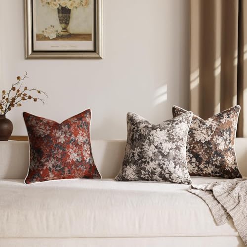 DEZENE Pack of 2 Vintage Floral Throw Pillow Covers 18x18 Boho Farmhouse - Image 7