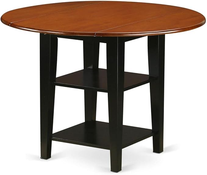 East West Furniture SUNI5-BCH-C 5 Piece Dining Set Includes a Round Dining Room Table with Dropleaf & Shelves and 4 Linen Fabric Upholstered Chairs, 42x42 Inch, Black & Cherry