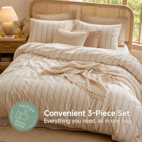Striped Comforter Set Full Size Yellow Pink Bedding Set 3 Pieces - Image 4