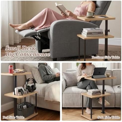 Faesun C Table End Table Adjustable Height, 360°Swivel TV Tray Table - Image 5
