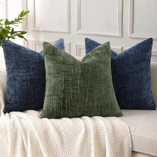 decorUhome Textured Chenille Throw Pillow Covers 22x22 Set of 2 Beacon Blue - Image 2