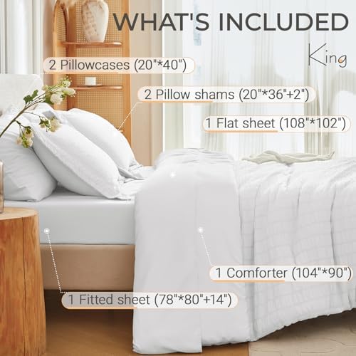 MUXHOMO King Comforter Set 7 Pieces, Seersucker Bed in a Bag - Image 4