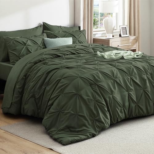 Bedsure Twin Comforter Set & Sheet Set, 5-Piece Olive Green Bedding Set by BEDSURE