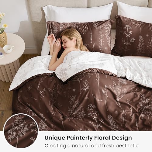 Love's cabin Floral Comforter Set Cute Bedding Twin Reversible Chocolate - Image 3
