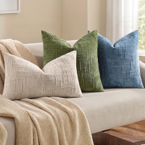 decorUhome Textured Chenille Throw Pillow Covers 16x16 Set of 2 Blue - Image 7
