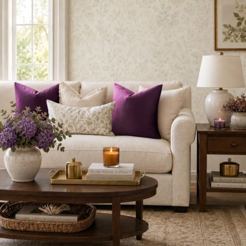 GIGIZAZA Velvet Pillow Covers 16x16 Decorative Pillows Pack of 2 Purple - Image 2