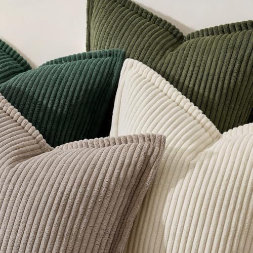 MIULEE Couch Pillow Covers 20x20 Olive Green Textured Corduroy - Image 2