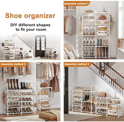 WOWLIVE 9 Tier 2-Column Shoe Rack, 30-35 Pairs Stackable White - Image 5