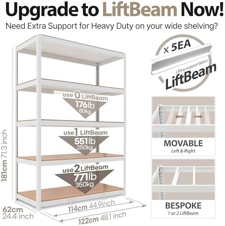 HOMEDANT White 48.1" Deep 5 Tier Storage Shelves Garage Shelving Unit - Image 2
