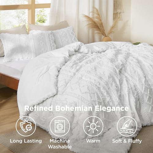 Bedsure Boho Comforter Set Full, Bedroom Decor Bedding Set Bright White - Image 4