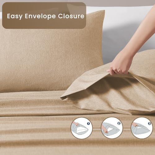 ROSE&RISY Heathered Beige Queen Sheet Set, Breathable and Cooling, Includes 1 - Image 5
